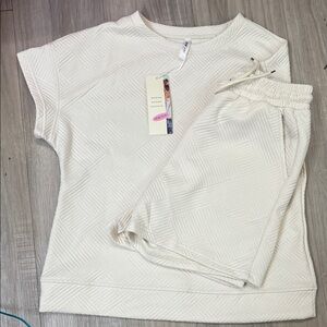 Cream Textured Short Sleeve Top
